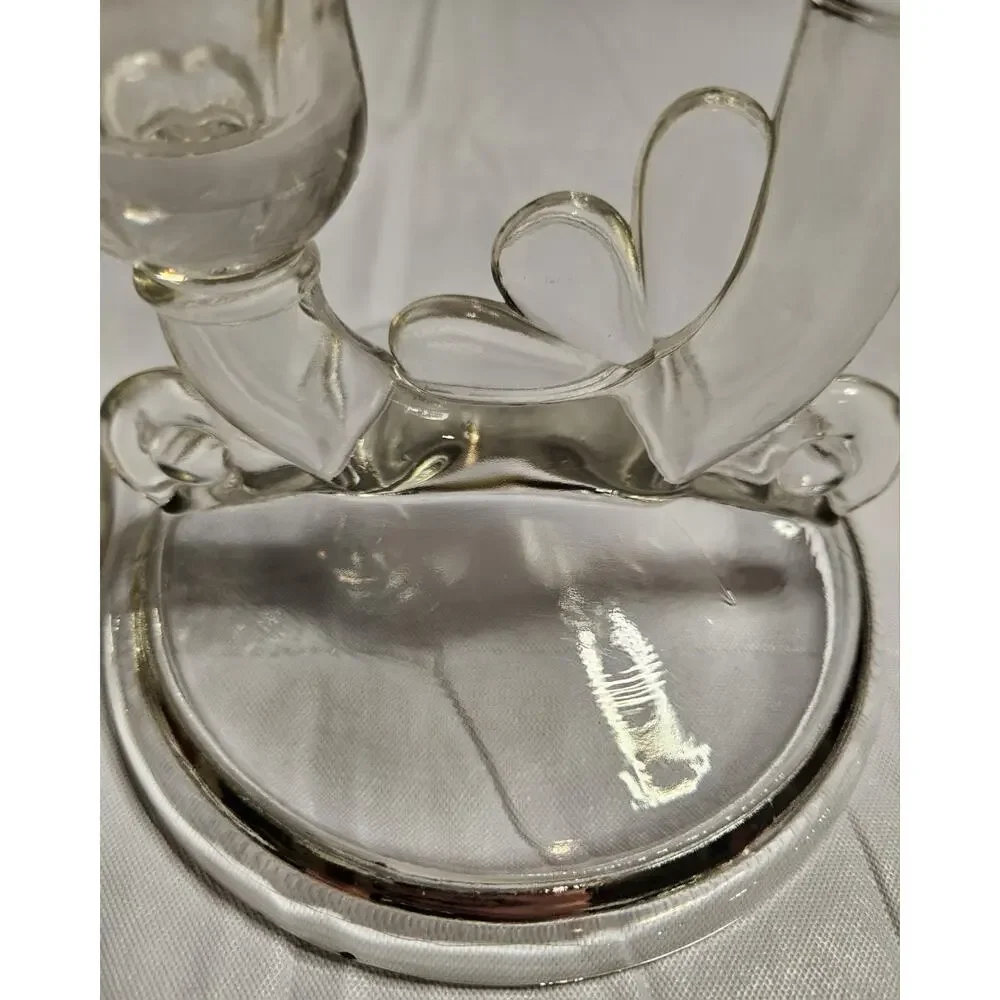Vintage Clear Pressed Glass Double Taper Candle Holders Pair Heart Candelabra